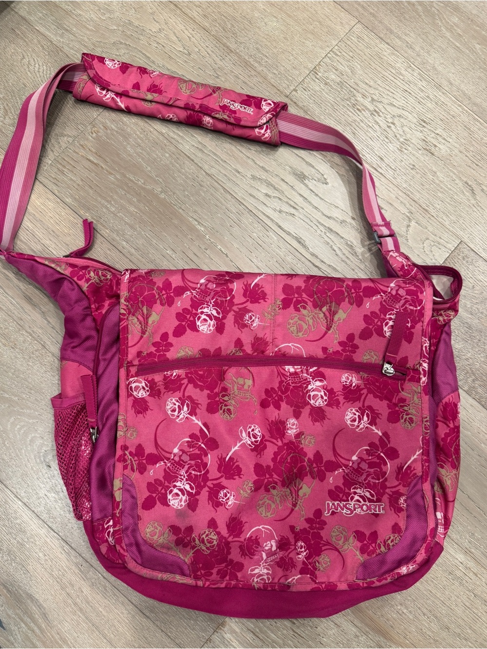 Jansport Pink Floral Messenger Shoulder Bag